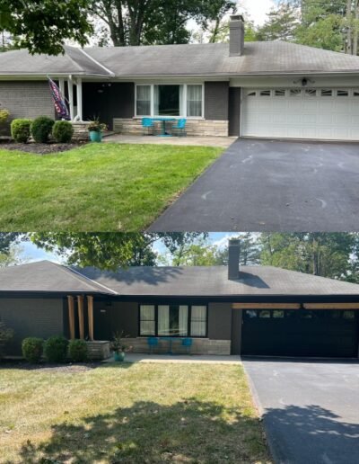 Before and after transformation of a home's exterior paint job, showcasing a fresh, vibrant color upgrade that enhances curb appeal and revitalizes the property's appearance.